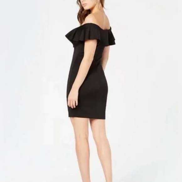 Guess Black V-Neck Ruffle Off Shoulder Mini Dress - Picture 13 of 13